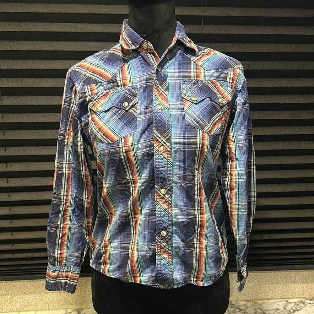 Wrangler Boys Snap Front Long Sleeve Collared Plaid Shirt Size Large‎ (10-12)